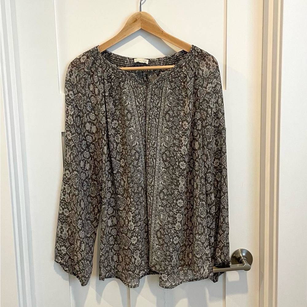 Garnet Hill Taupe Silk Blouse Size Medium